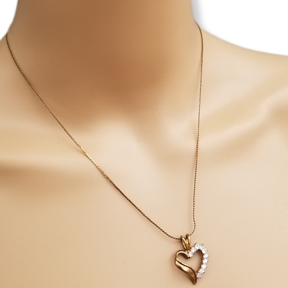 VINTAGE GOLDPLATE BRASS OPEN HEART CRYSTAL PENDANT ON SERPENTINE CHAIN NECKLACE - Picture 2 of 8